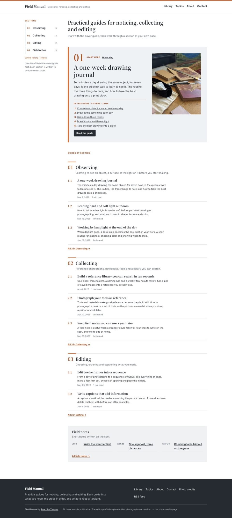 Field Manual, Home page
