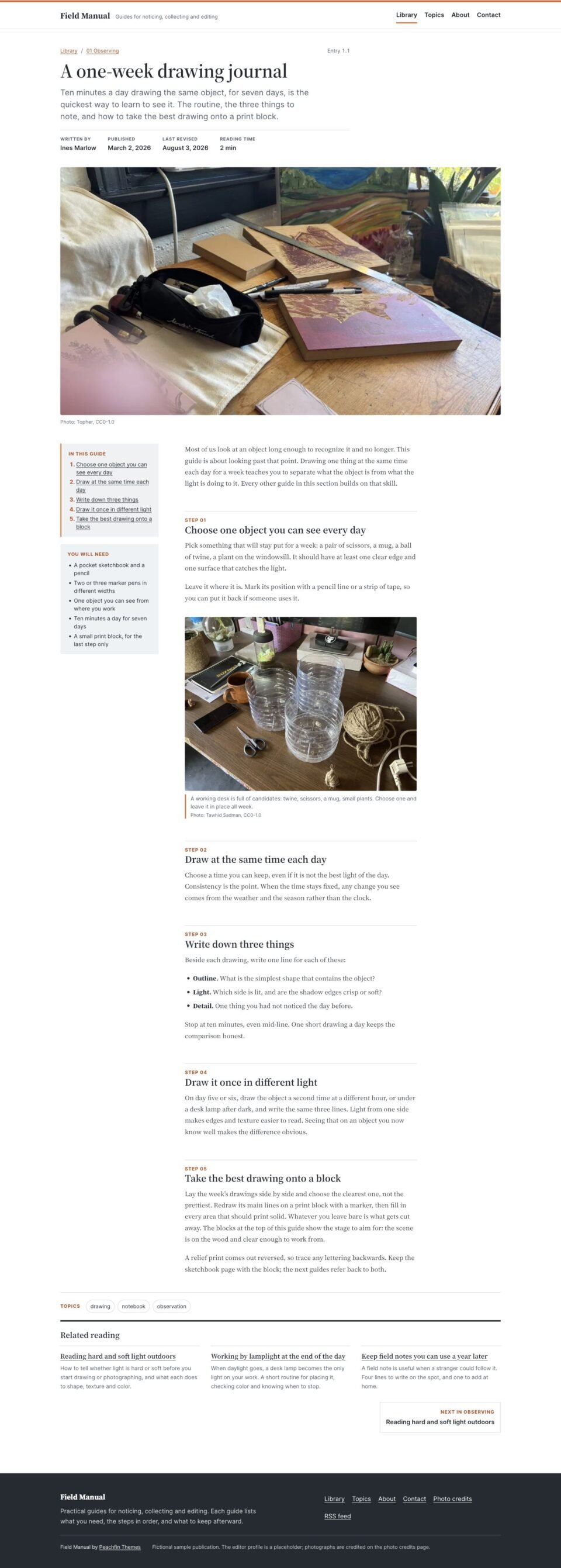 Field Manual, Article page
