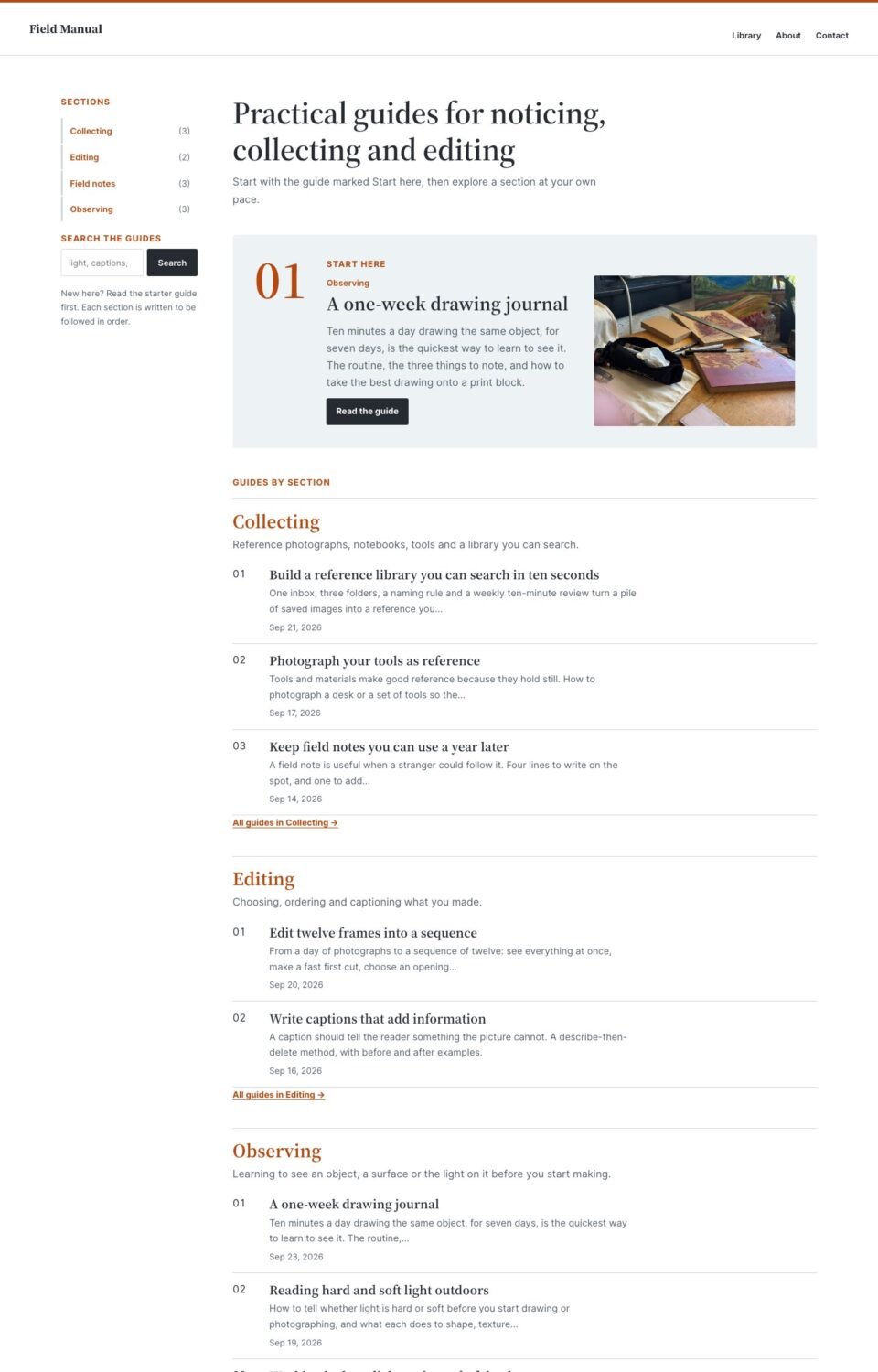 Field Manual, Home page