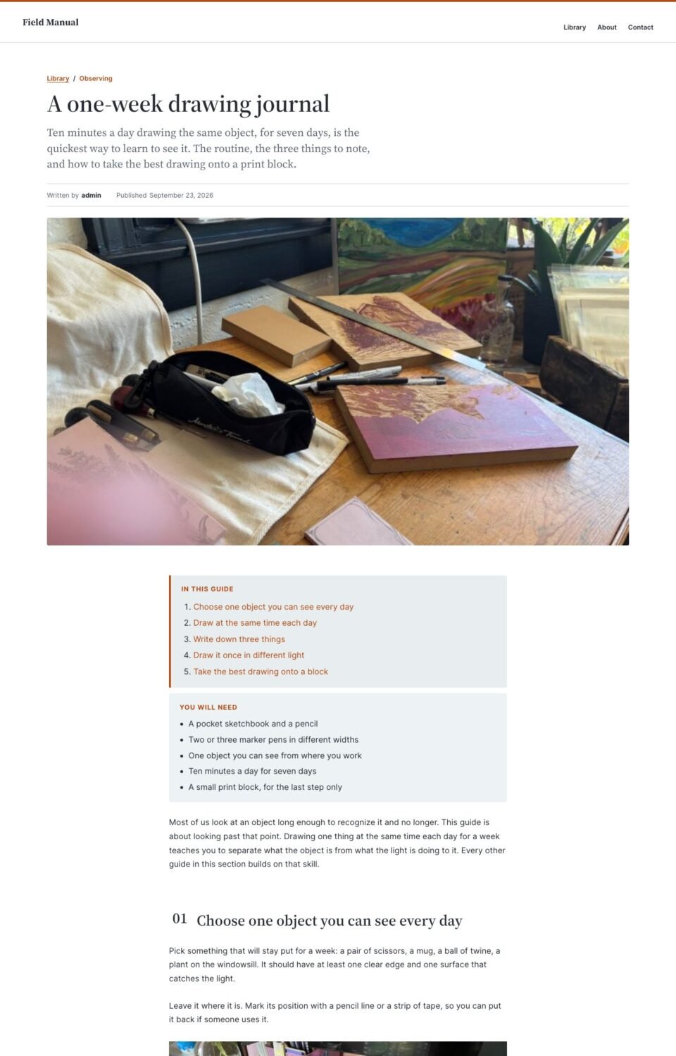 Field Manual, Article page