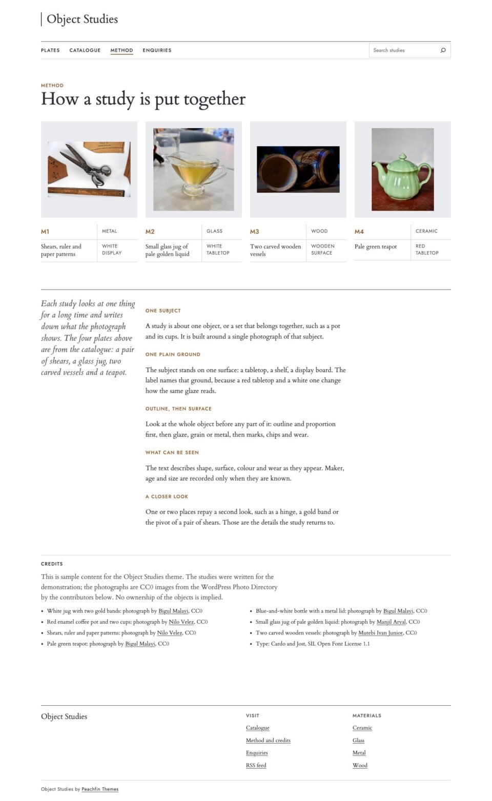 Object Studies, Method page