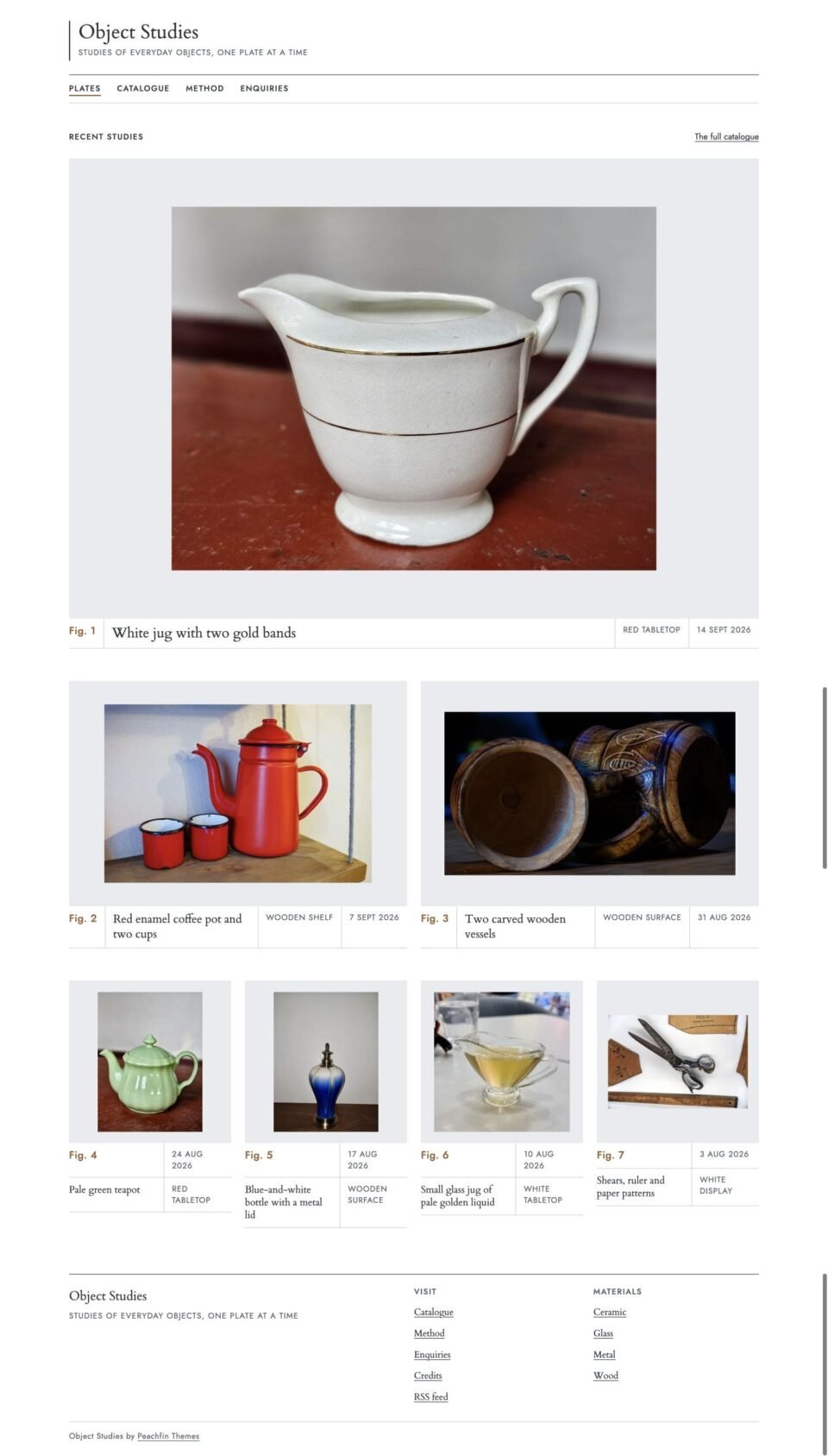 Object Studies, Home page
