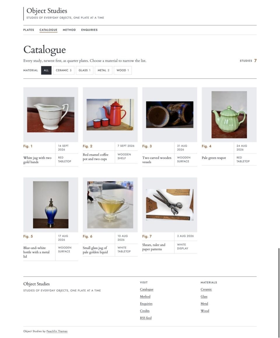 Object Studies, Catalogue page