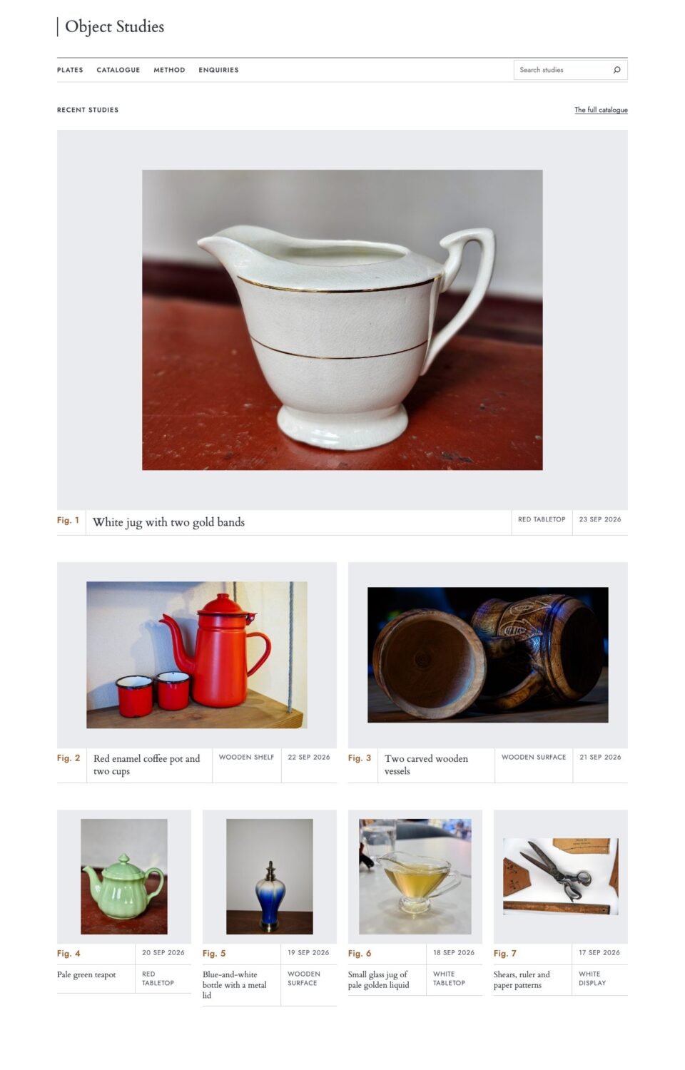 Object Studies, Home page