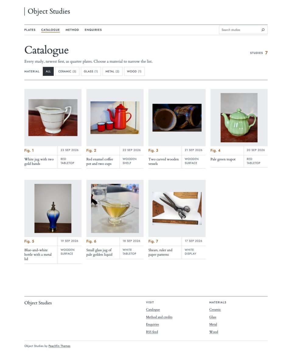 Object Studies, Catalogue page