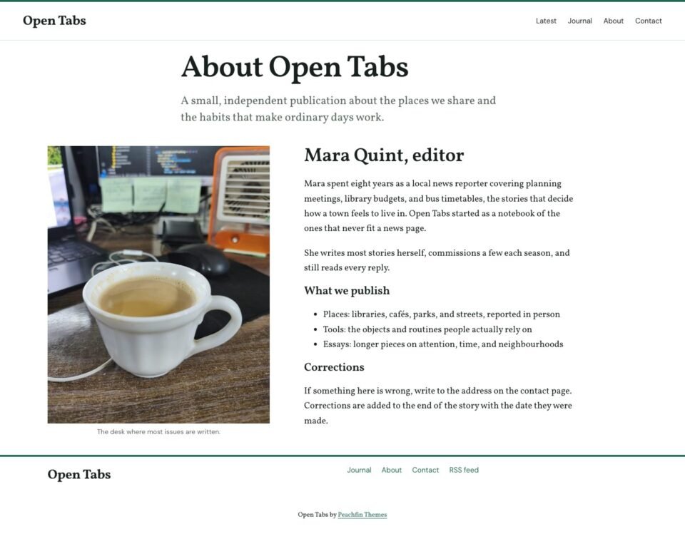 Open Tabs, About page