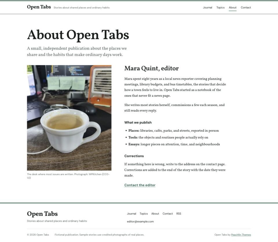 Open Tabs, About page
