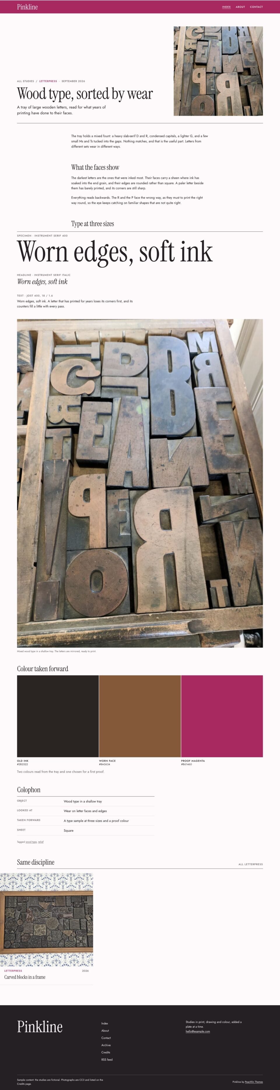 Pinkline, Study and colophon page