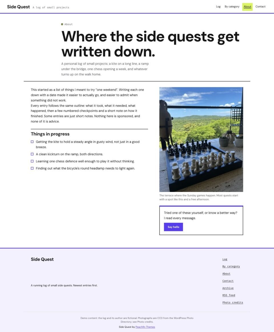 Side Quest, About page