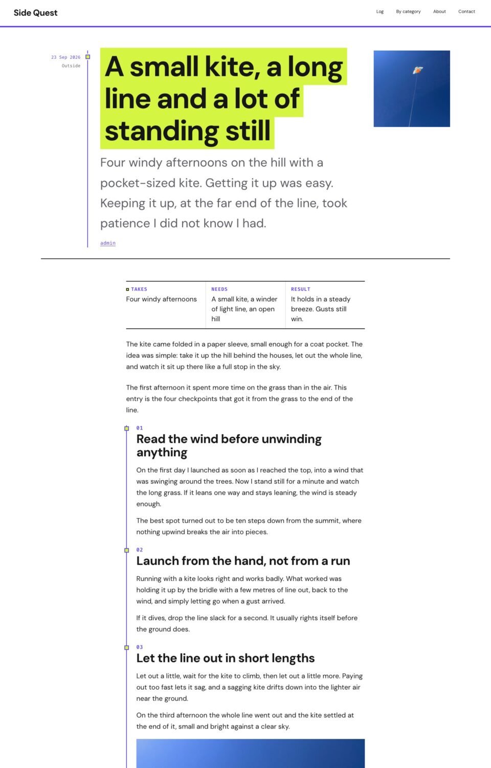 Side Quest, Checkpoint article page