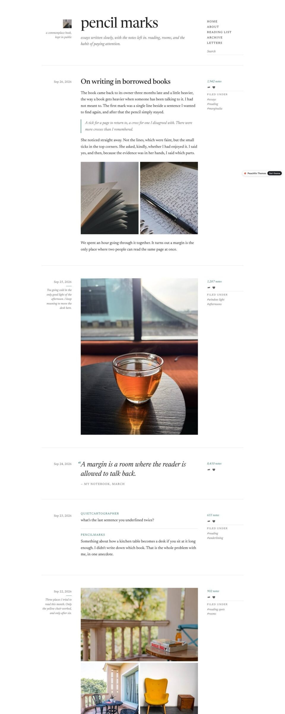 Margin Notes, Home page