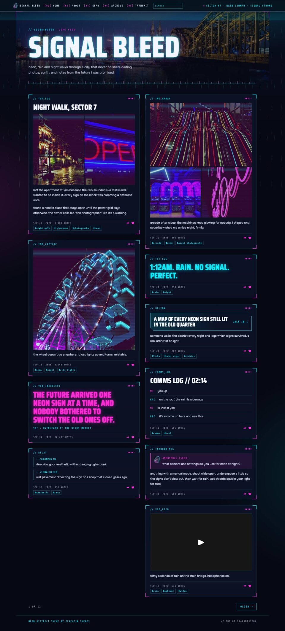 Neon District, Home page