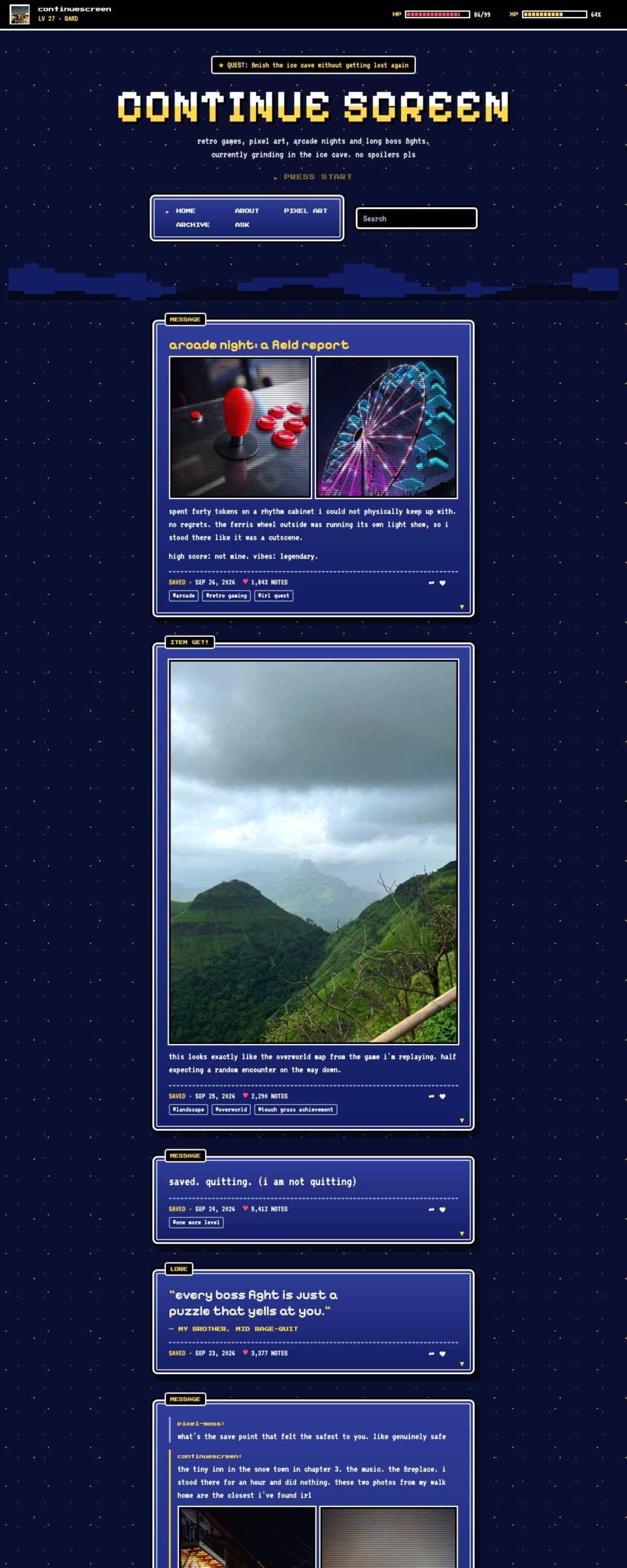 Save Point, Home page