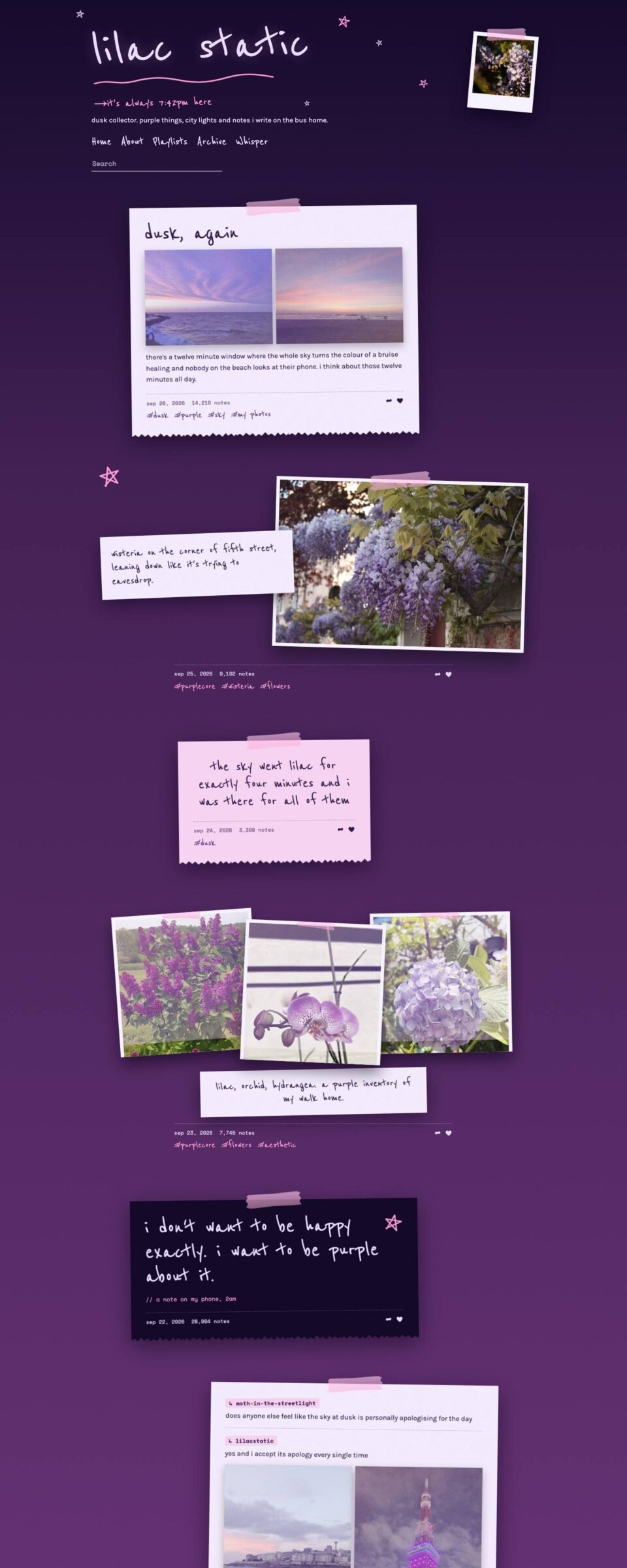 Violet Hour, Home page