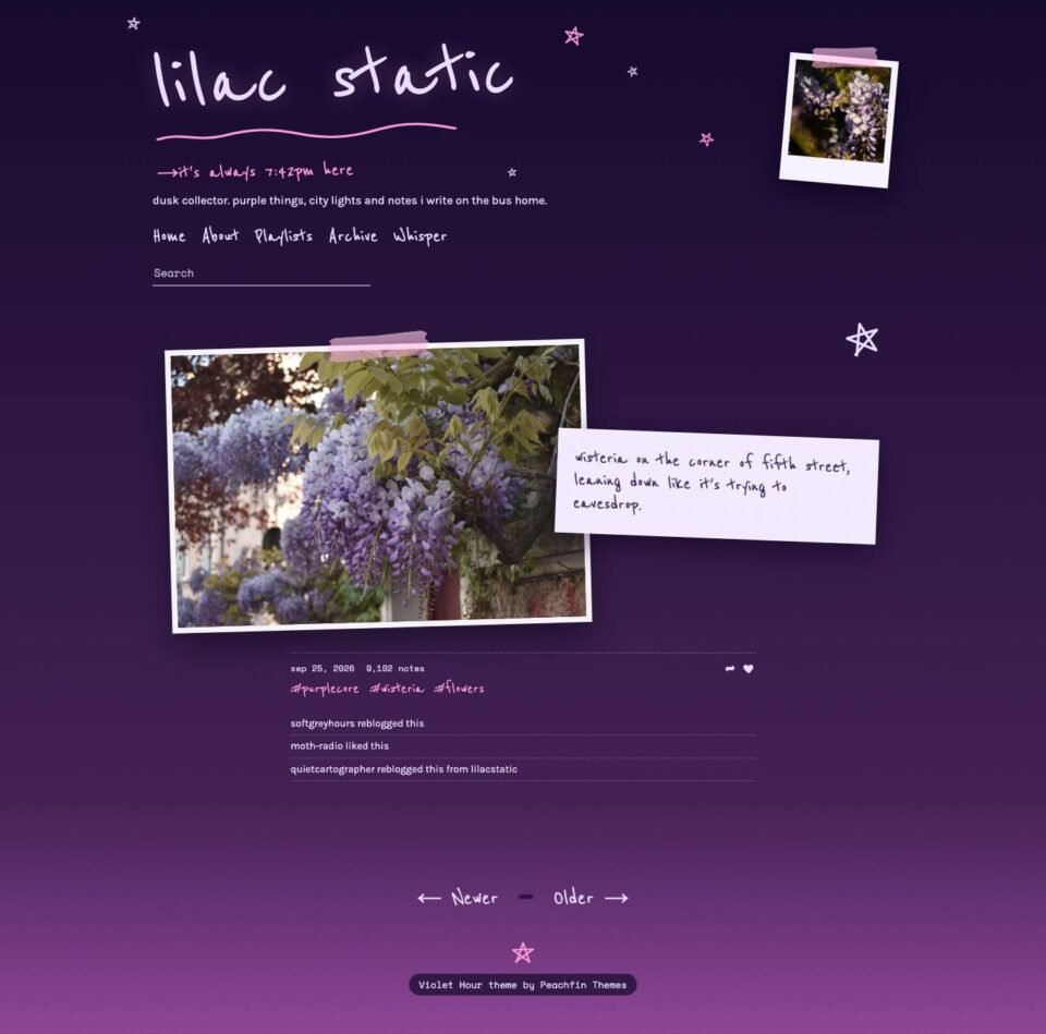 Violet Hour, Post page