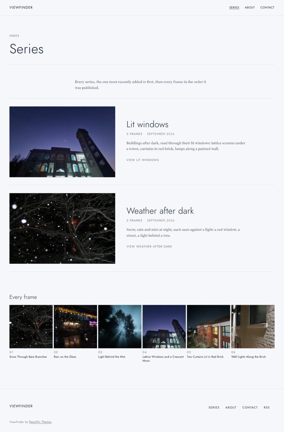 Viewfinder, Series page