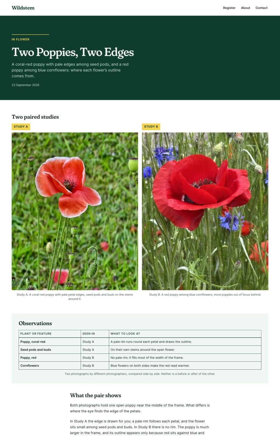 Wildstem, Paired study page