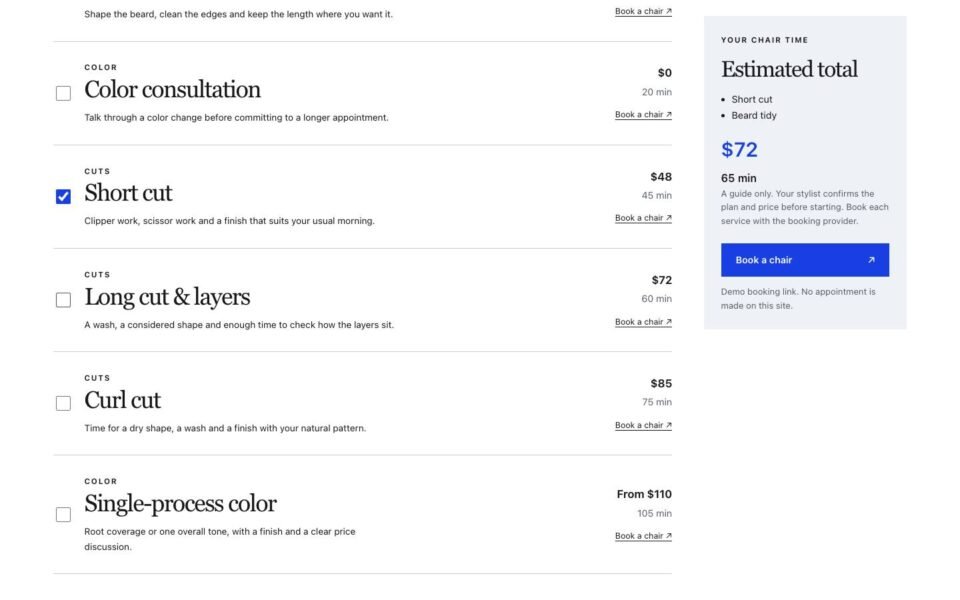 Chair, Appointment guide page