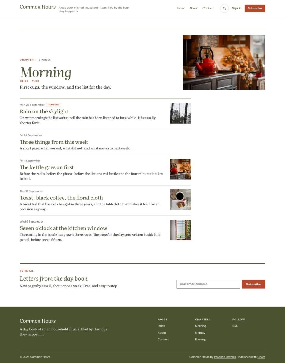 Common Hours, Chapter page