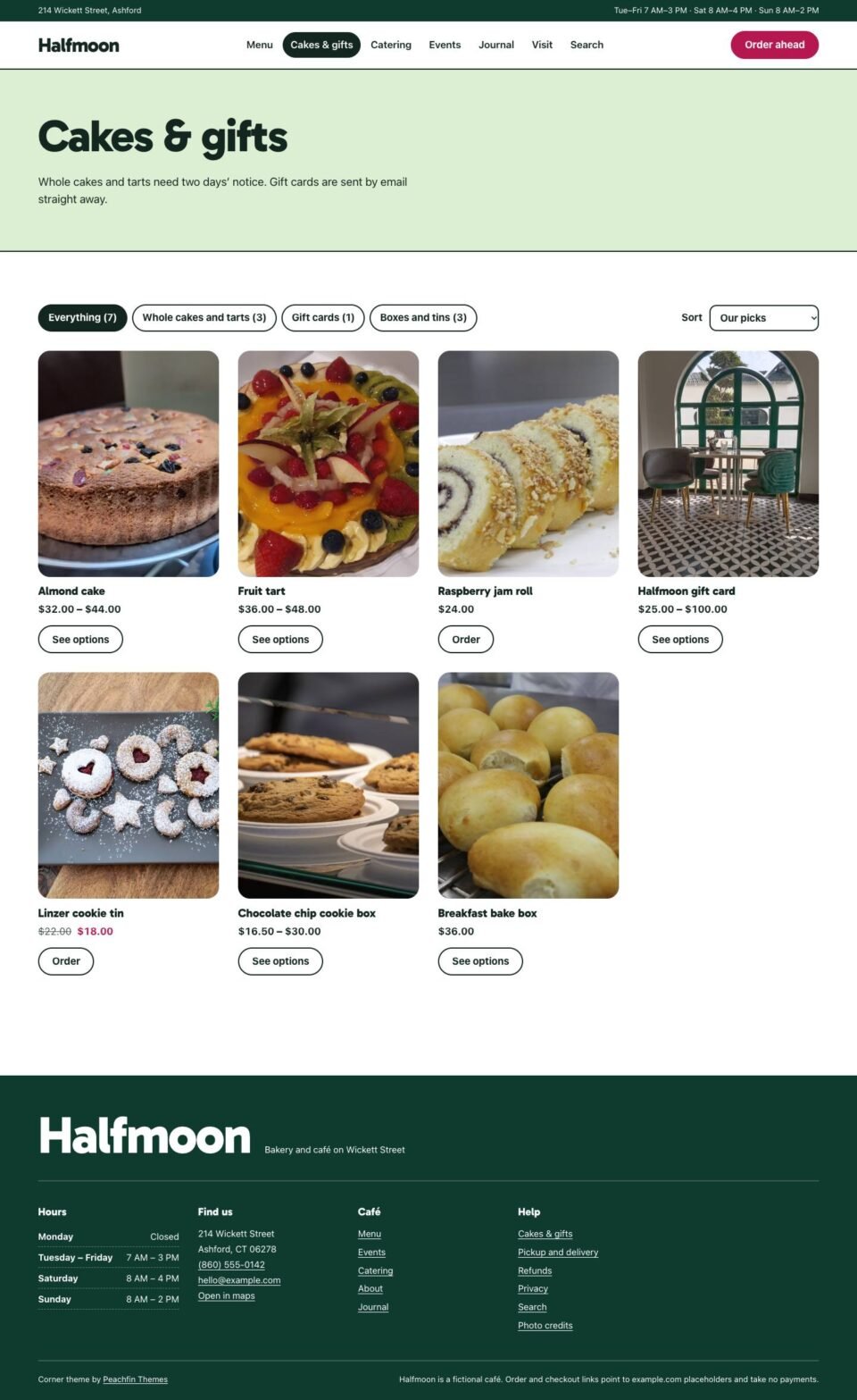 Corner, Cakes and gifts page