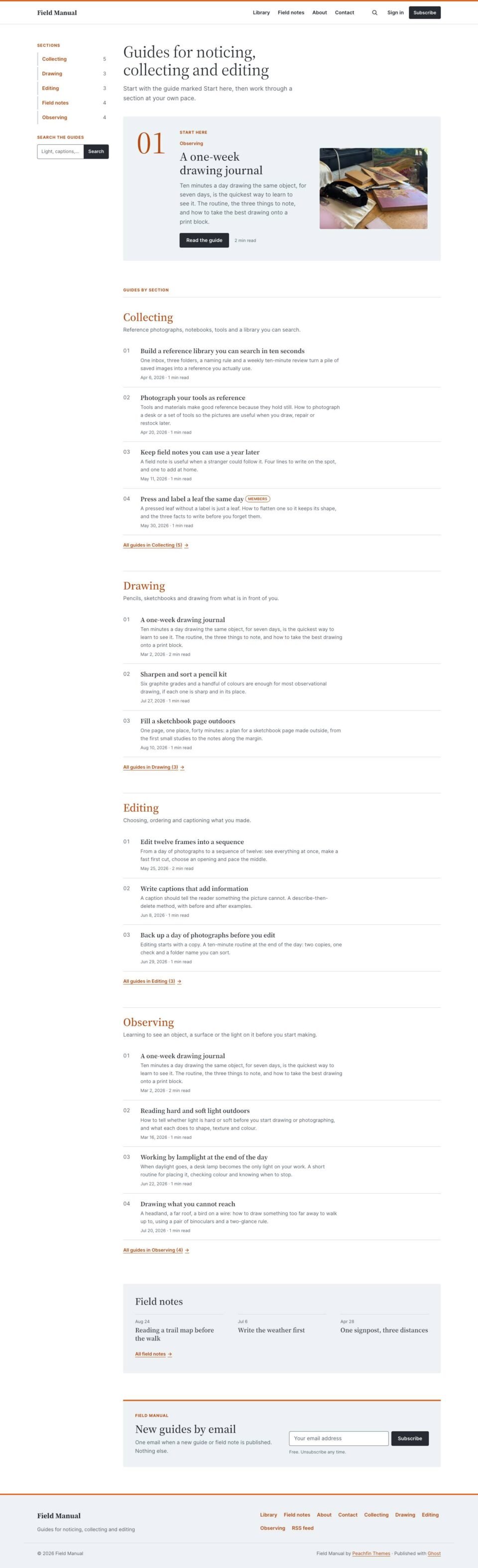 Field Manual, Home page