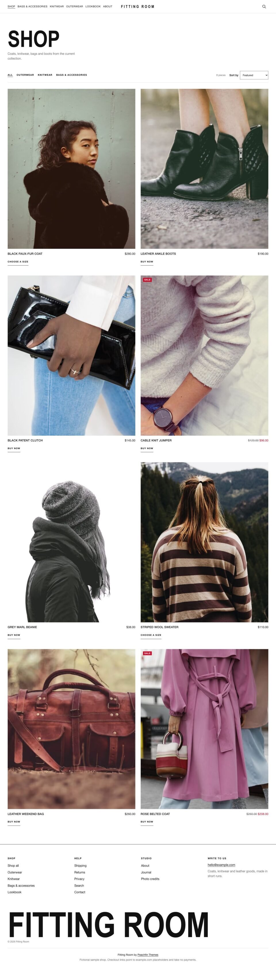 Fitting Room, Shop page