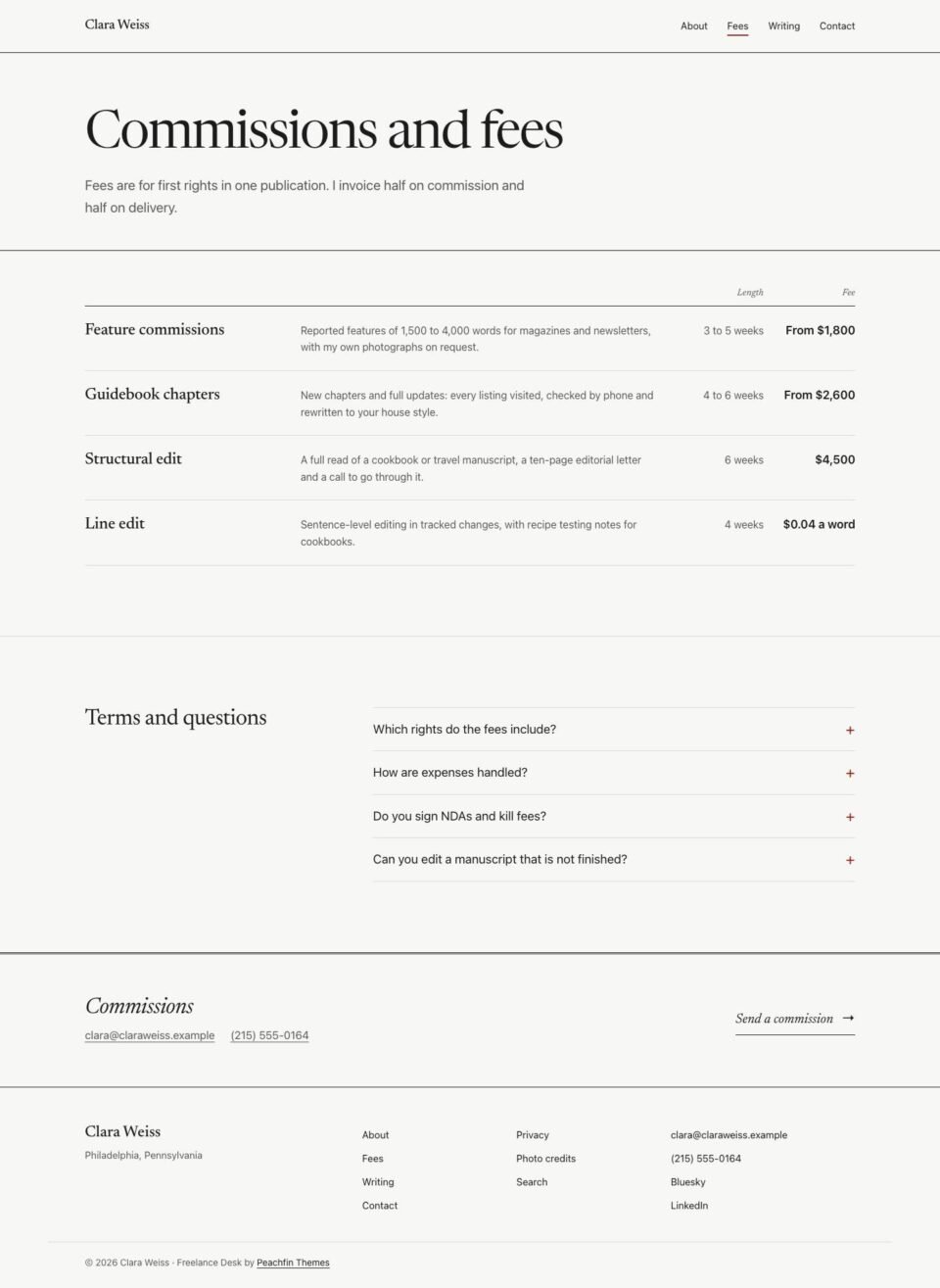 Freelance Desk, Commissions and fees page