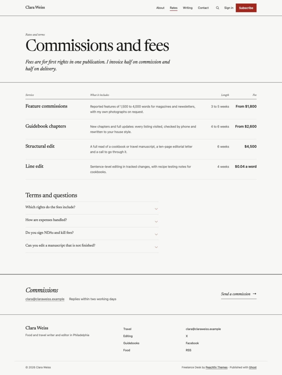Freelance Desk, Rates page