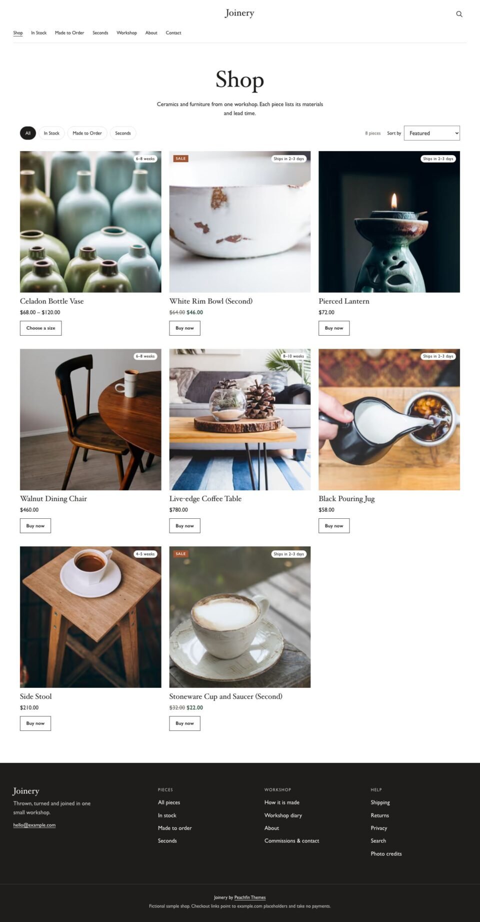 Joinery, Shop page