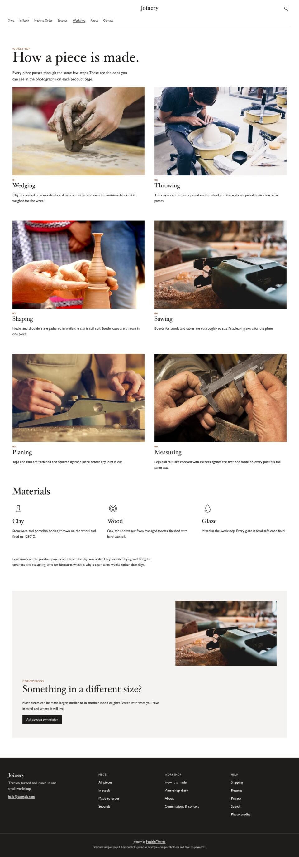 Joinery, Workshop page