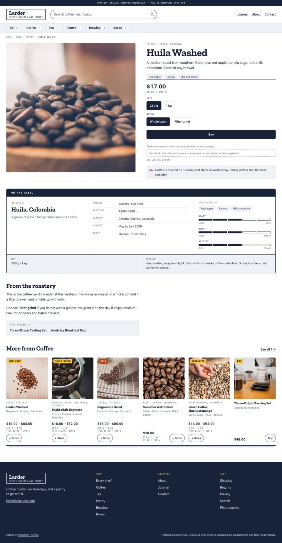 Larder, Product page