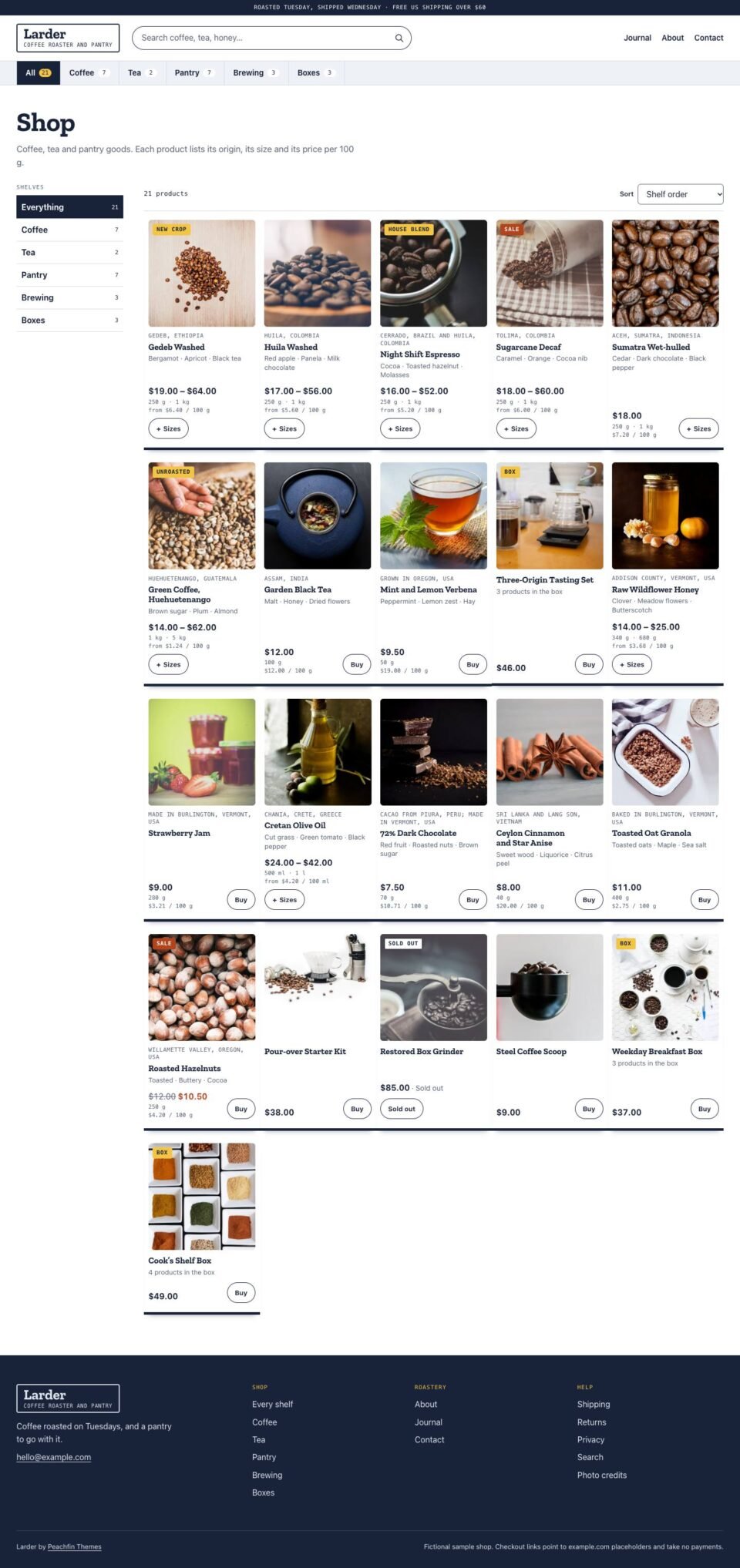 Larder, Shop page