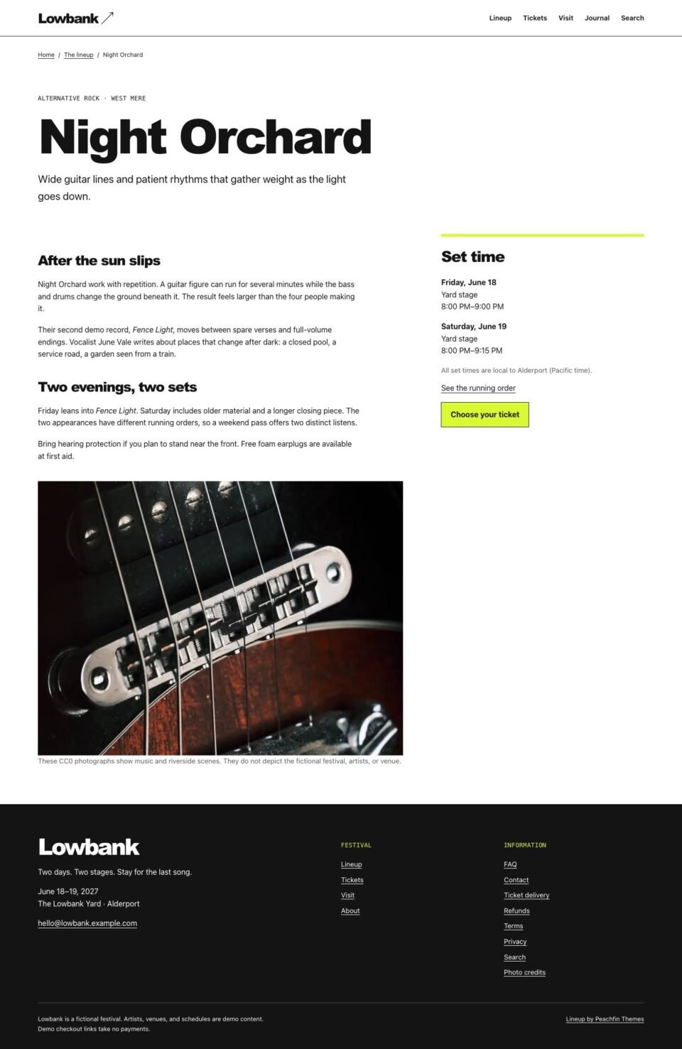 Lineup, Artist page