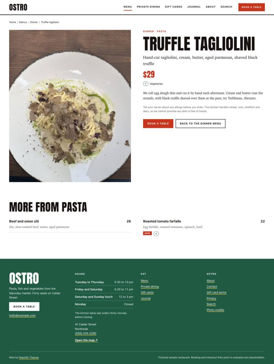 Mise, Dish page