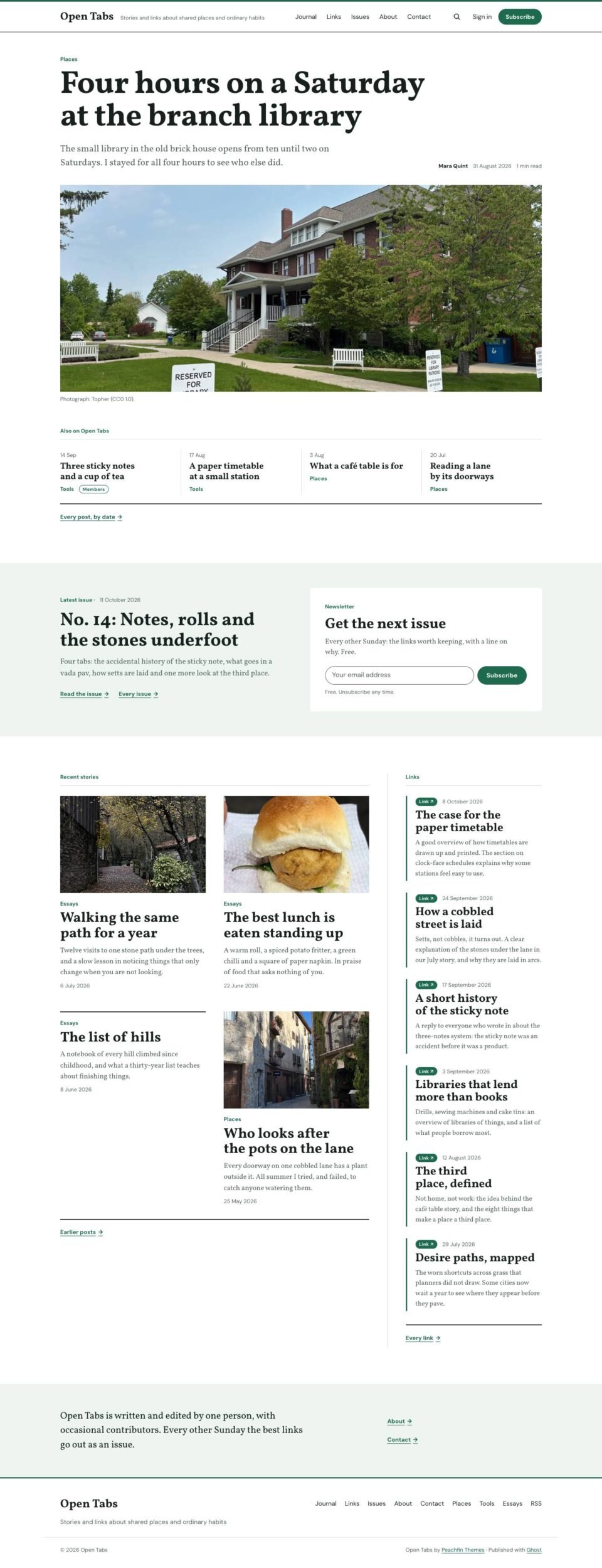 Open Tabs, Home page