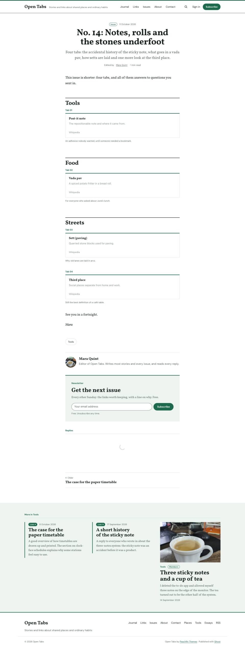 Open Tabs, Issue page