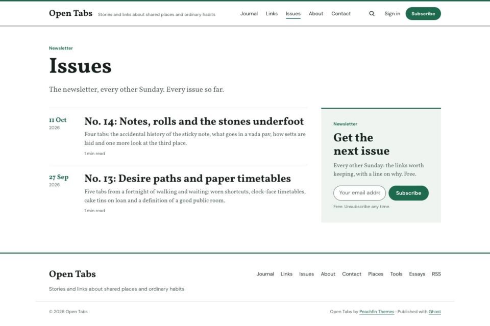 Open Tabs, Issues page