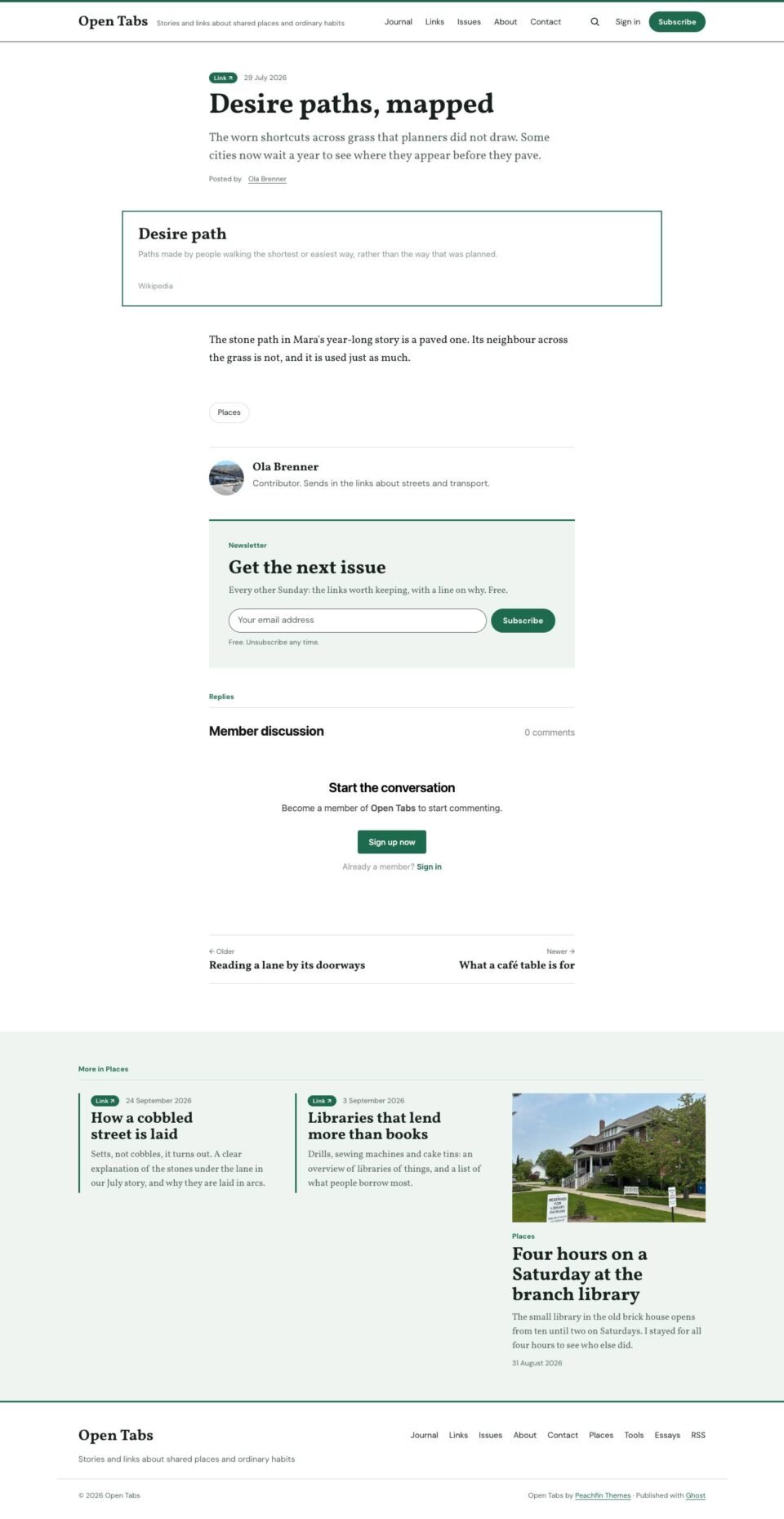 Open Tabs, Link post page