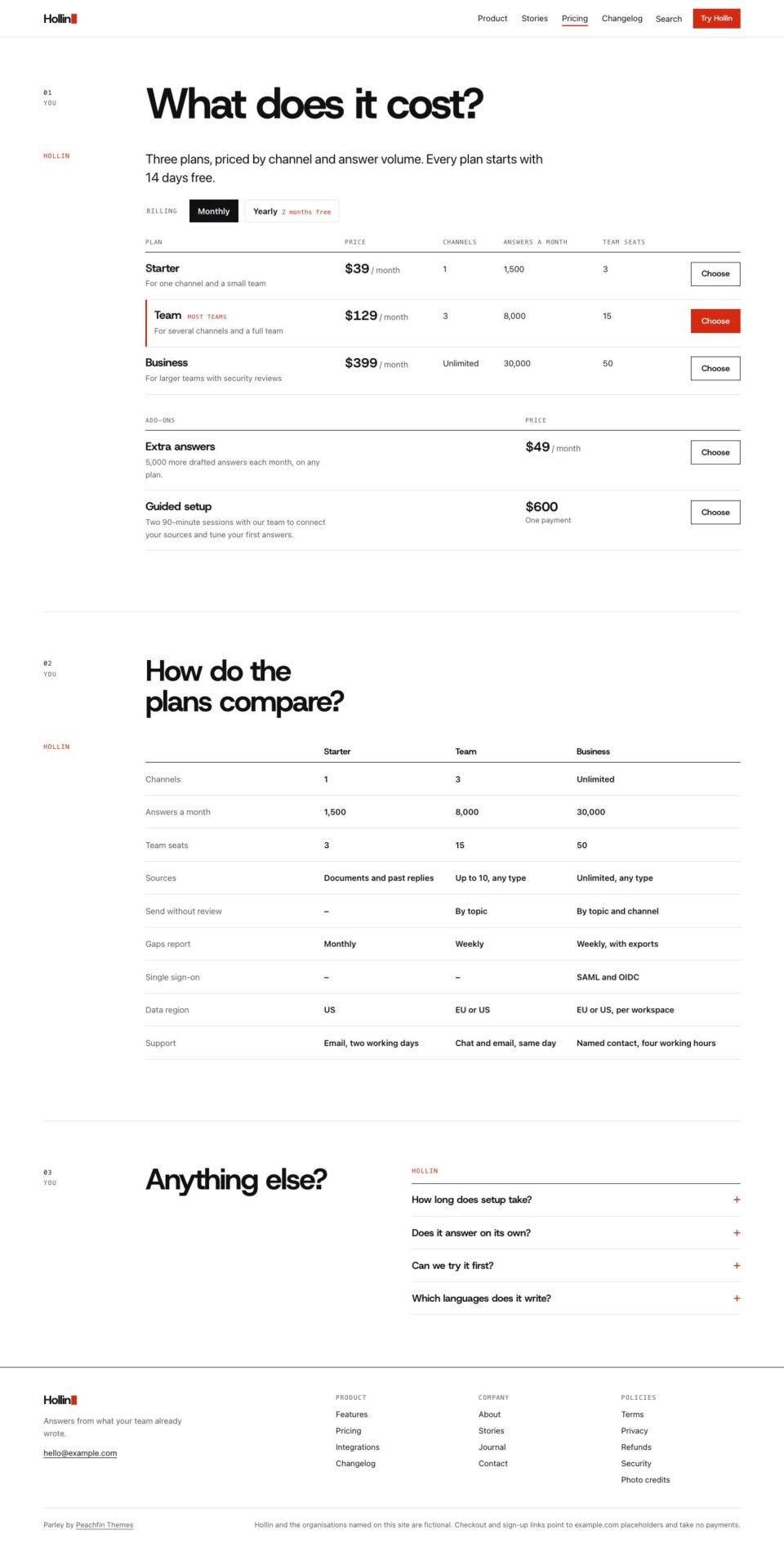Parley, Pricing page