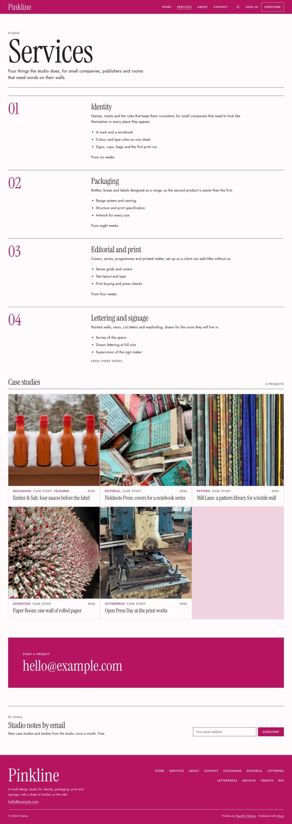 Pinkline, Services page