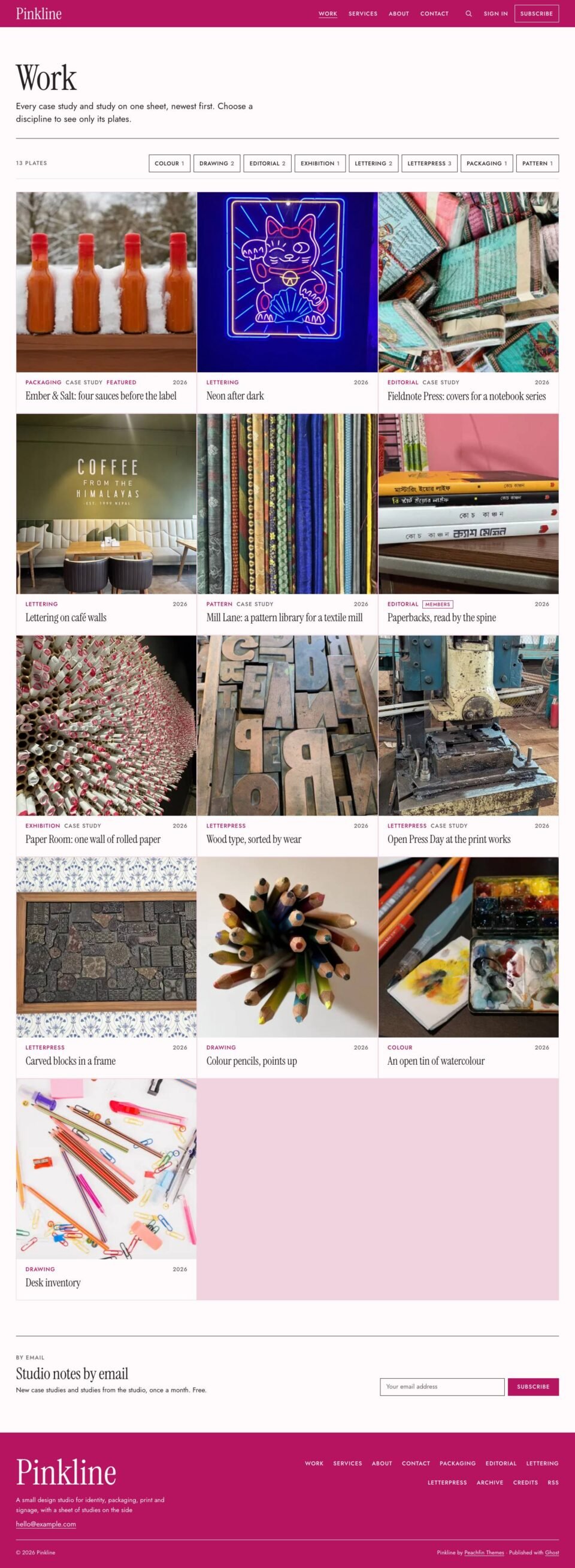 Pinkline, Work page