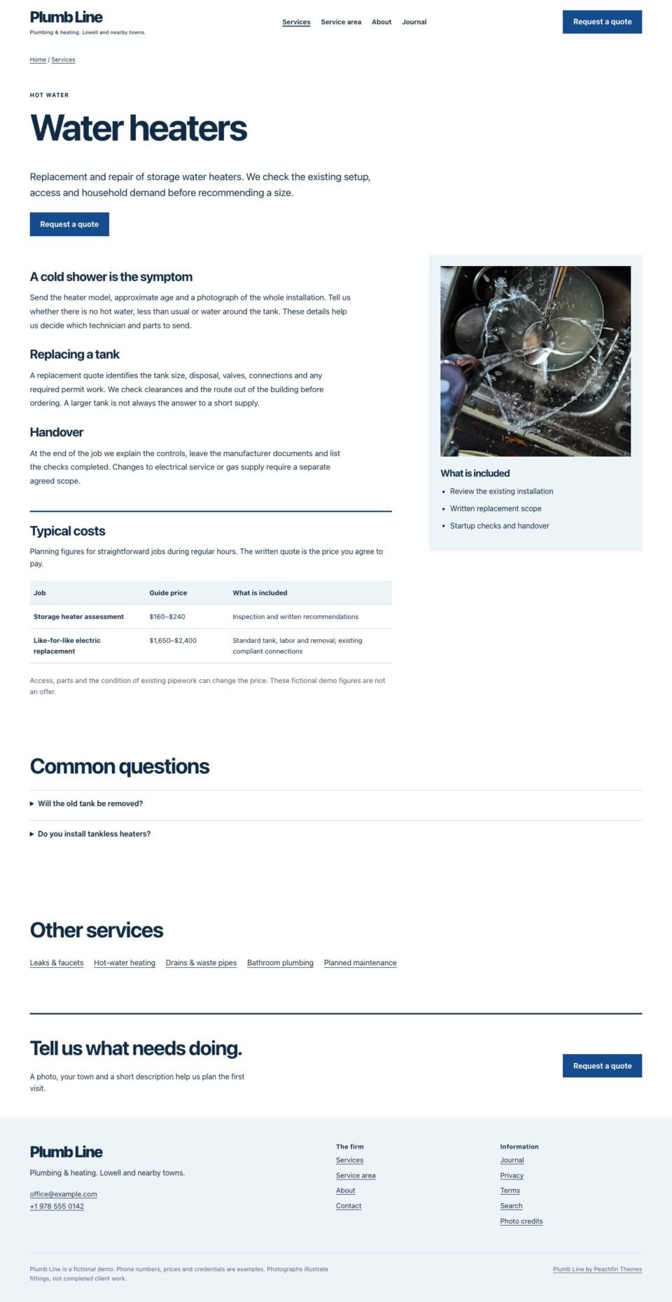Plumb Line, Service page
