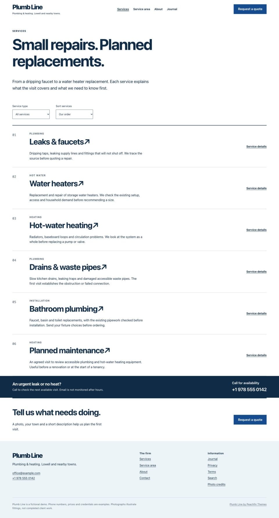 Plumb Line, Services page