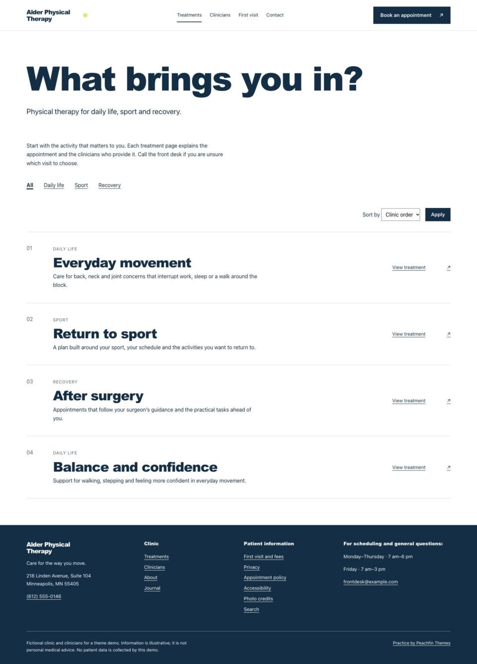 Practice, Treatments page