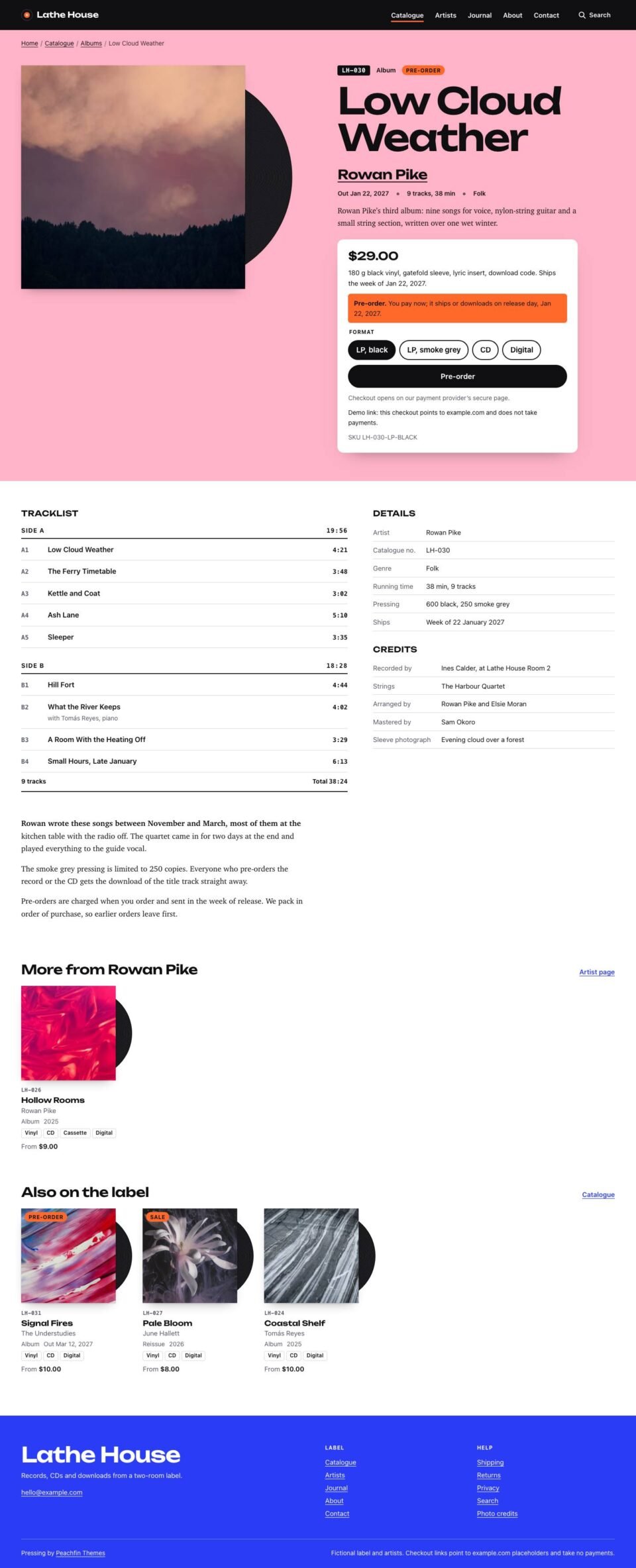 Pressing, Release page