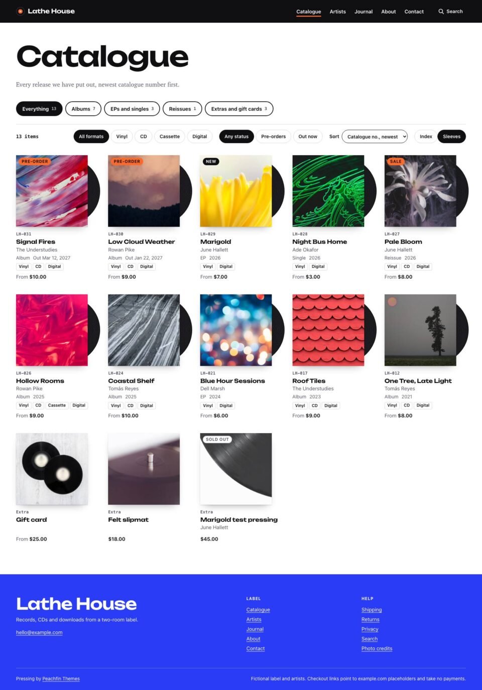 Pressing, Catalog page
