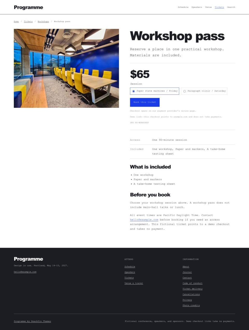 Programme, Ticket page
