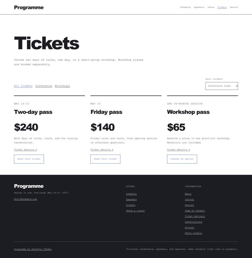 Programme, Tickets page