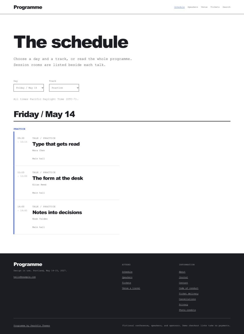 Programme, Track schedule page
