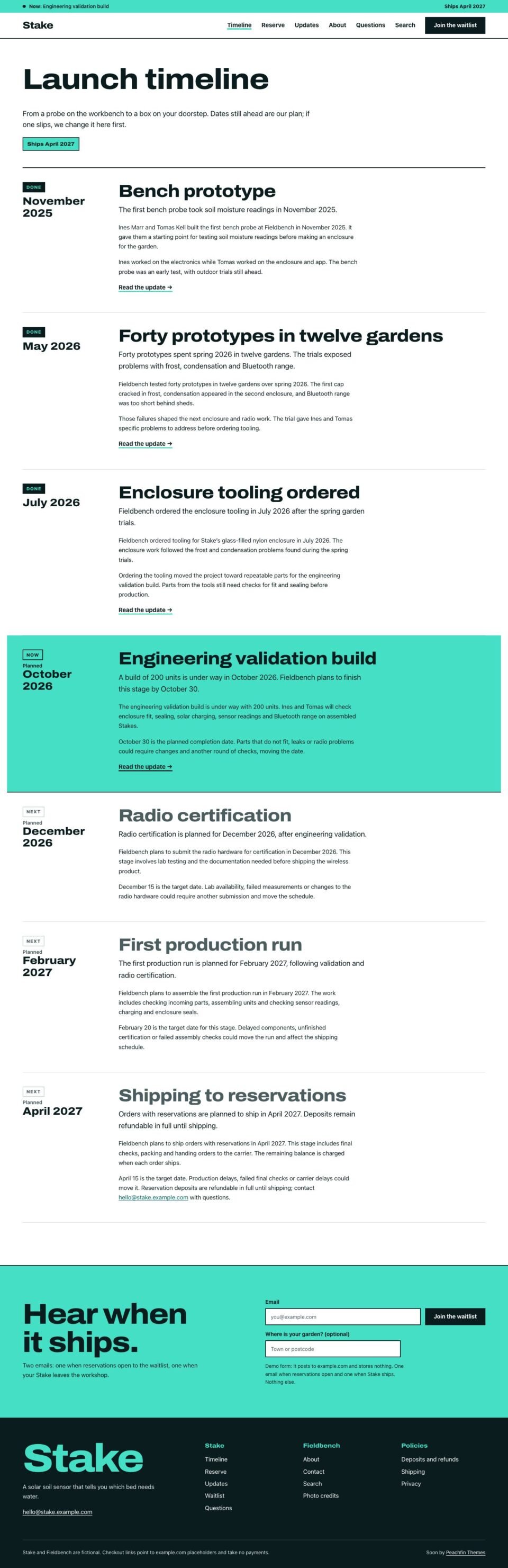 Soon, Launch timeline page